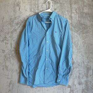 Vineyard Vines Shirt Mens Sz Small Teal Check On The Go Performance Button Down